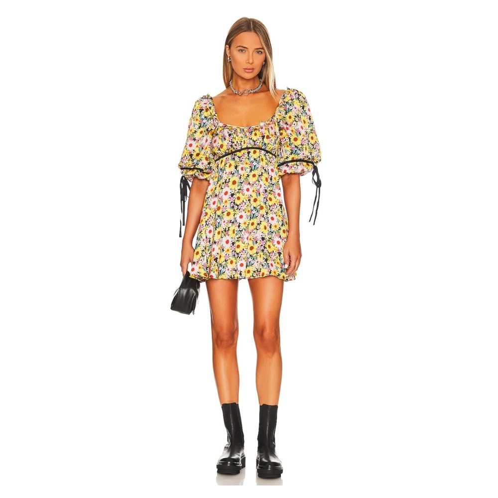For Love & Lemons Sylvia Mini Dress Puff Sleeve - Picture 9 of 12